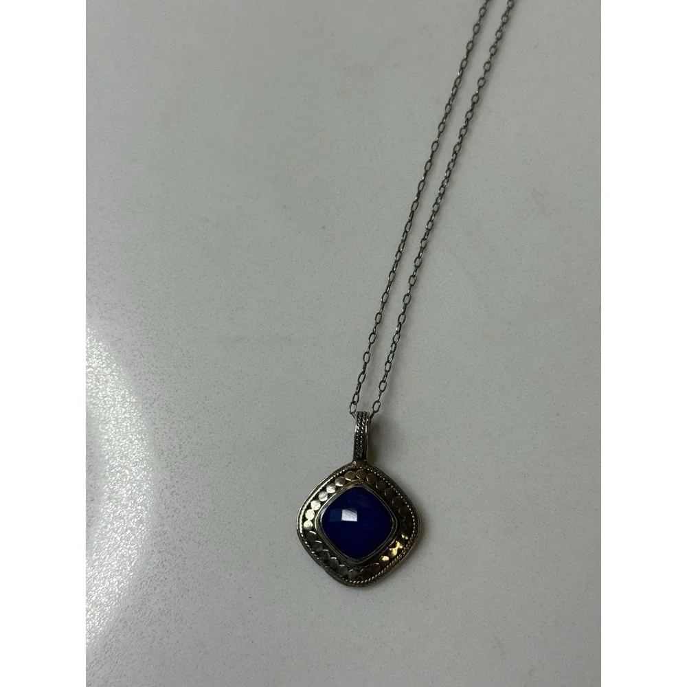 Anna Beck .925 Signed Lapis Lazuli Pendant Necklace Sterling Silver